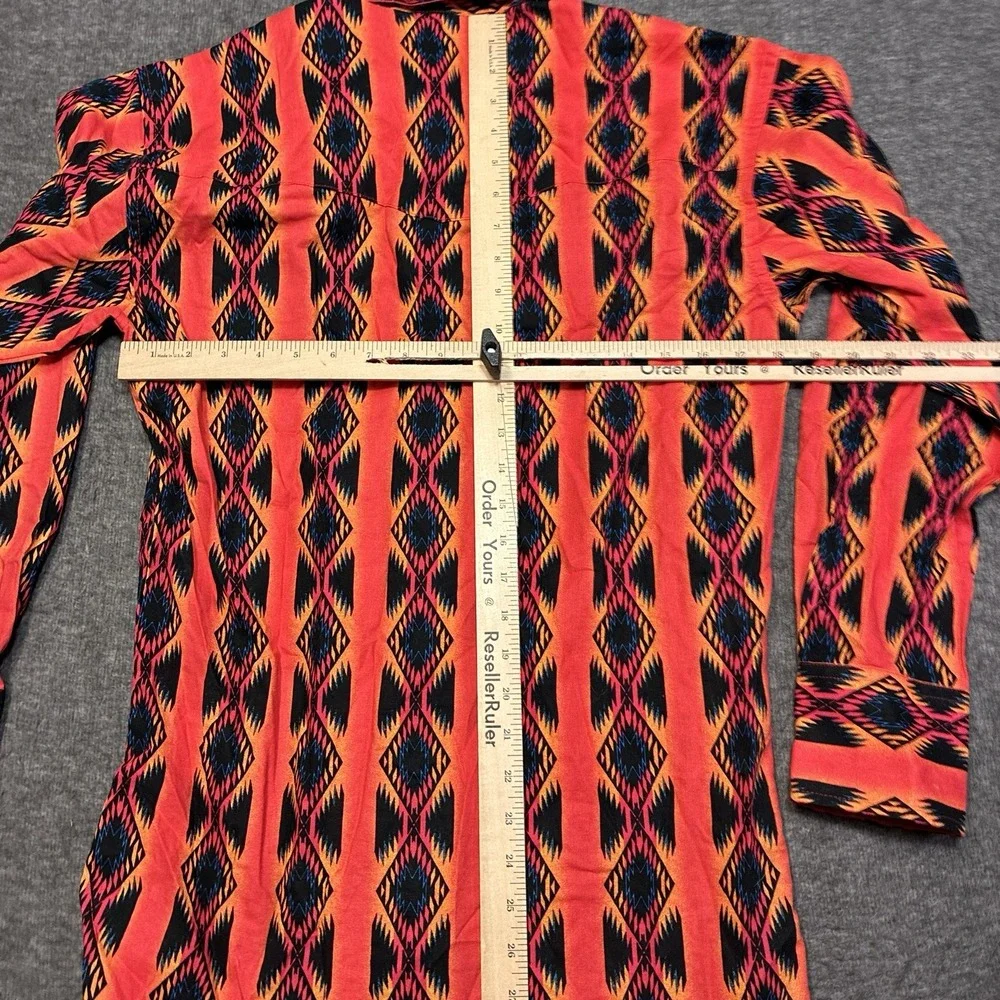 Wrangler Retro Aztec Shirt Mens‎ Small Orange Pearl Snap Western Cowboy Crazy